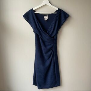 MSSP Navy Textured Wrapped Shoulder Dress Medium